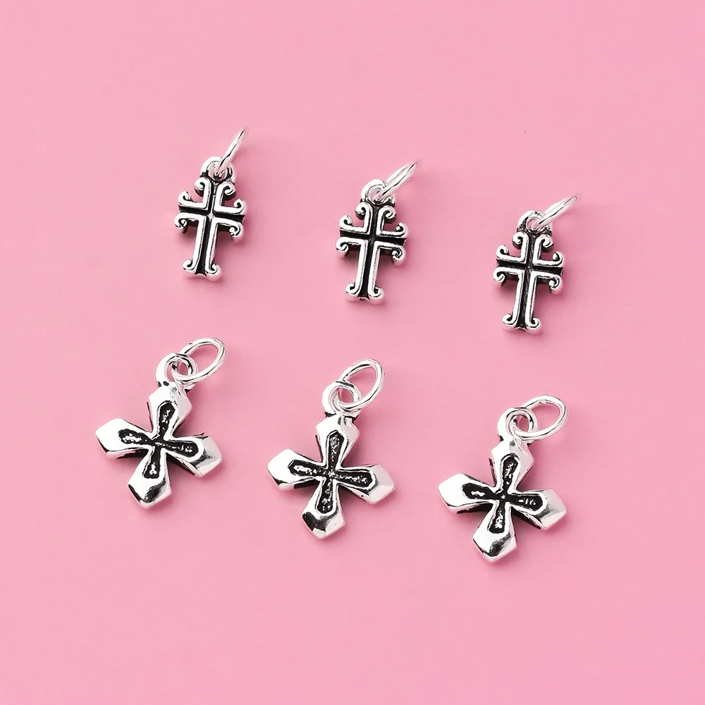 

100% Real Sterling 925 Silver Accaccessories Hiphop Cross Charm Pendant For Bracelets Necklaces Key Diy Material T0119
