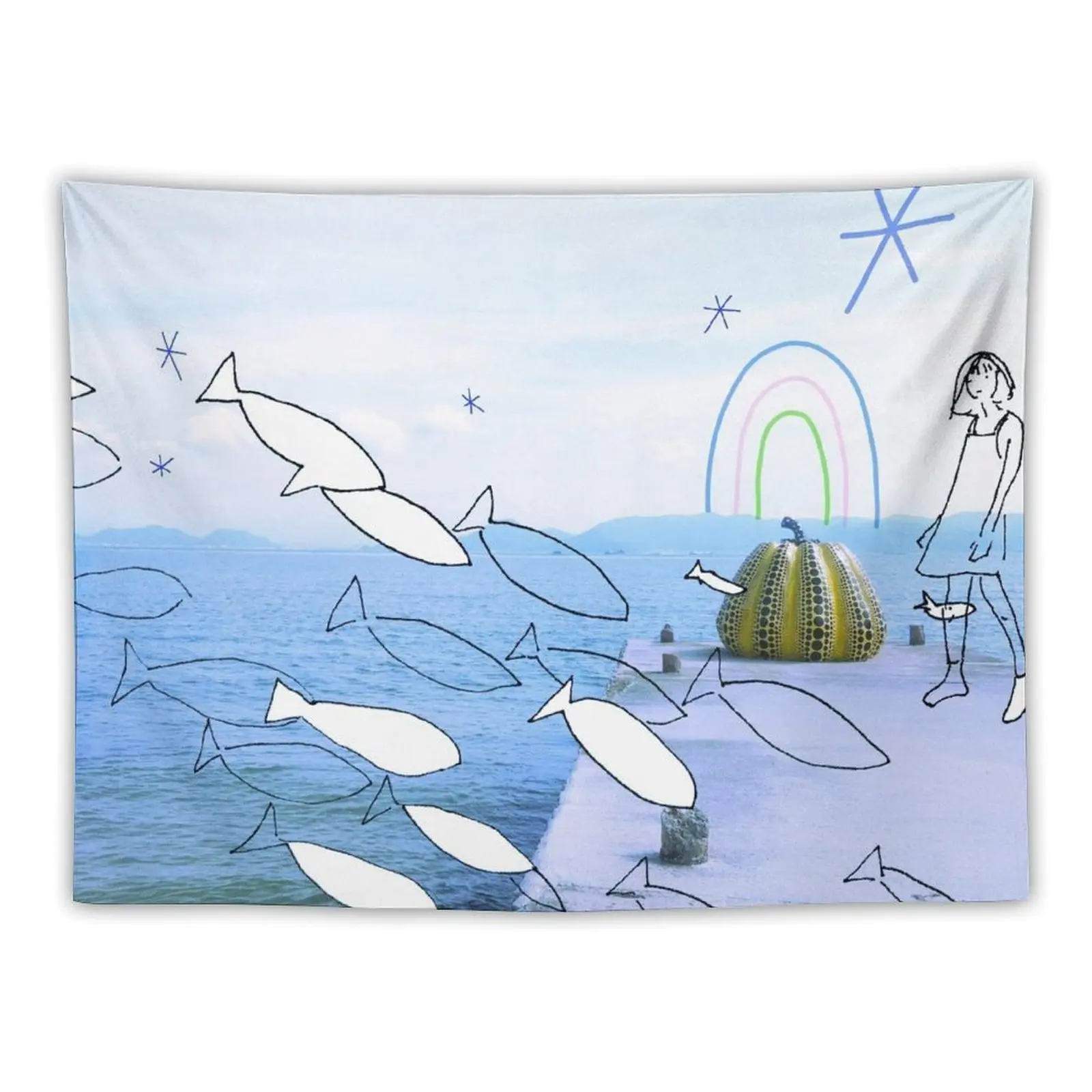 

Girl with Pumpkin X Evening Stars Tapestry Room Decorations Aesthetics Art Mural Room Decor Korean Style Mushroom Tapestry