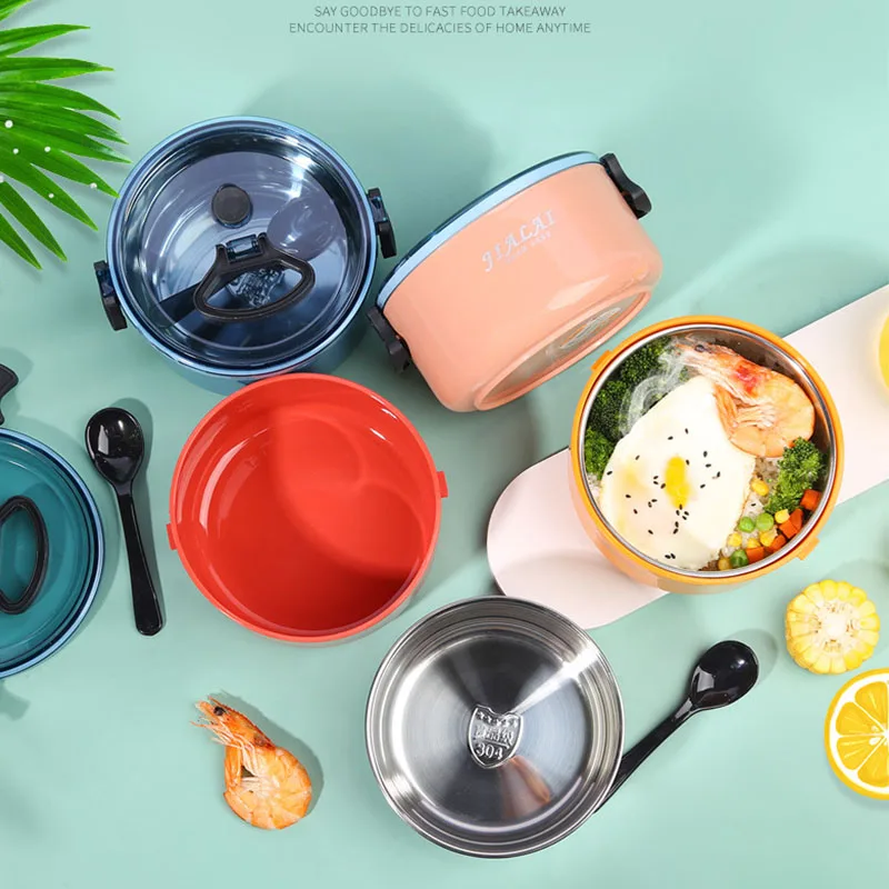 

round Stainless Steel Thermal lunchbox insulated for school Office picnic Lunch box Child adults food containers work breakfast