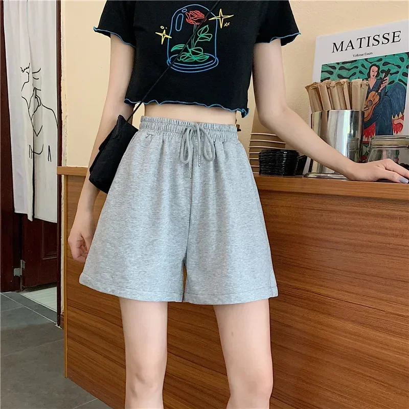 

2024 newSummer broad-legged shorts women, five pants high waist casual sports pants gray22