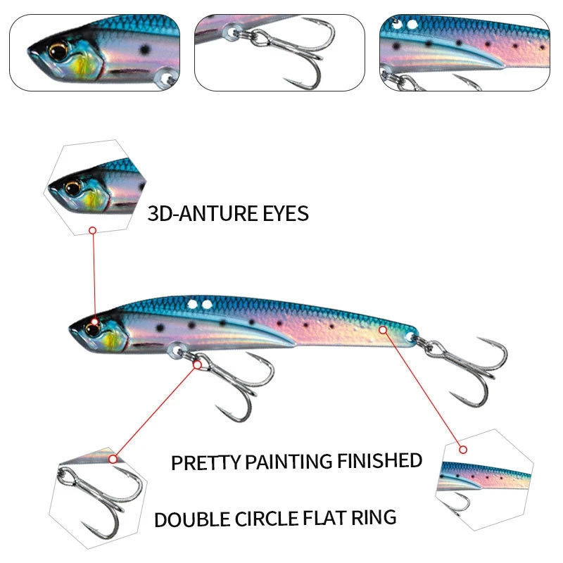 VIB Fishing Lure Metal Jig Sinking Vibrating Blade Lures Hard Bait Big Blade Cast Treble Hooks Fishing Tackle Sea Fishing Lures