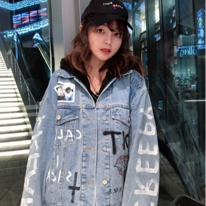 

2022 New Street Fashion Cool Graffiti Loose Women's Denim Coat Free Shipping
