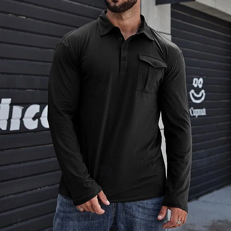 

Outdoor Autumn and Winter New Polo Collar Men's T-shirt Men's Solid Color Long-Sleeved Polo Shirt Wholesale GD-CT