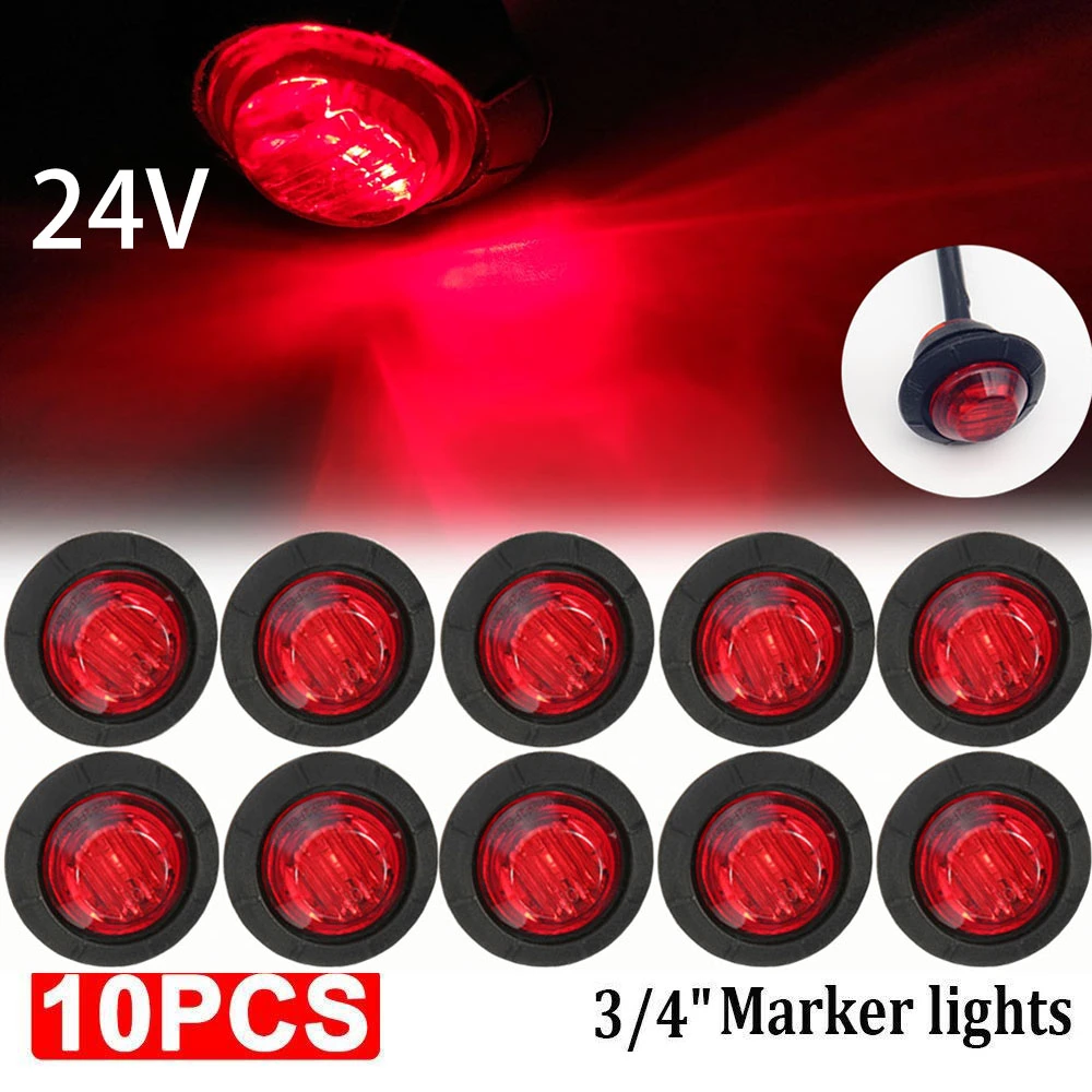 10pcs Waterproof 24v 3led 3/4" Round Trailer Side Marker Lights Front