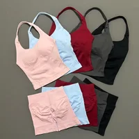2 Pieces Shorts Yoga Set Women Backless Halter Tops High Waist Seamless Shorts Gym Suit Fitness Sportswear Workout Sets - Image 2