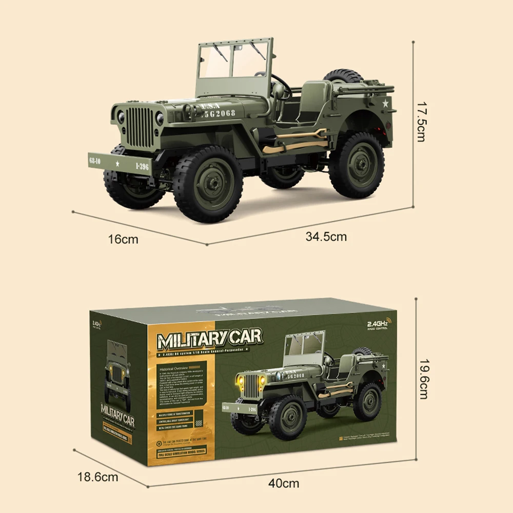 JJRC C8815 1:10 RC CAR Jeep Off Road Vehicle MB Multi Purpose Vehicle War Transport Rc truck 2.4G 4WD Simulation Climbing Car 6
