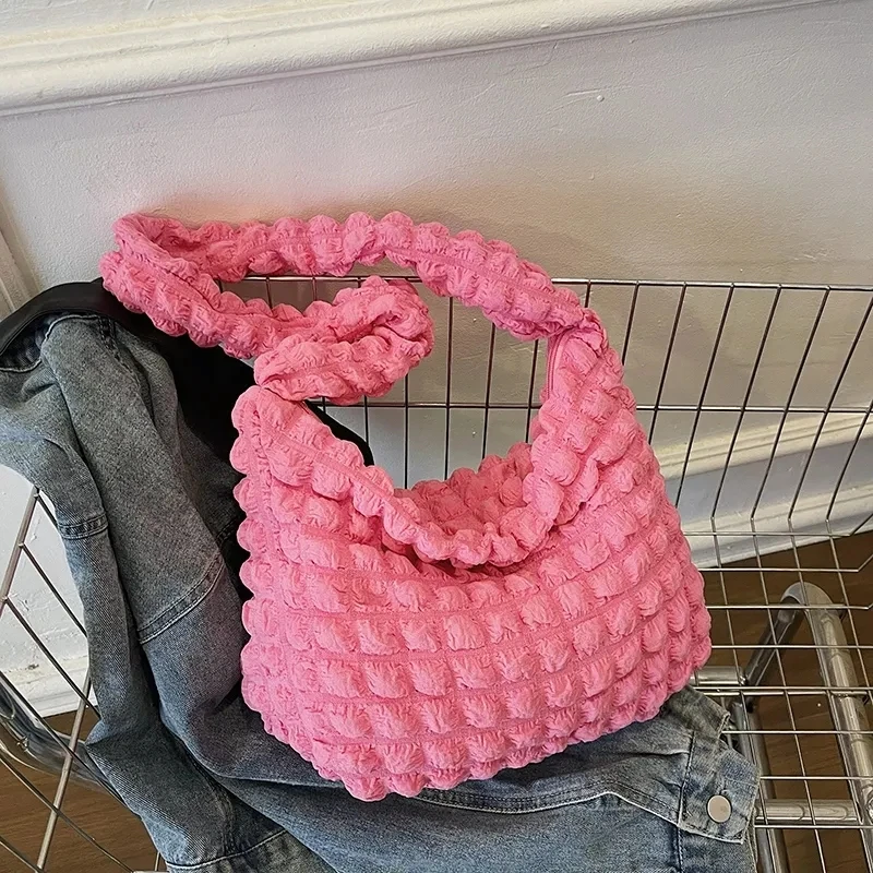 Casual Large Capacity Tote Shoulder Bags Designer Ruched Handbag Luxury Plaid Quilted Padded Crossbody Bag Female Big Purse 2024