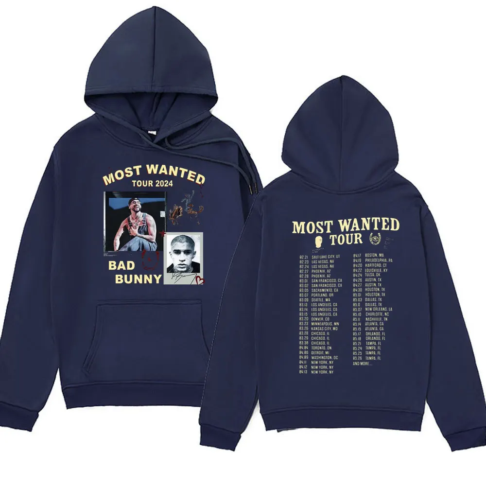 Rapper Bad Bunny Most Wanted Tour 2024 Hoodies Men Women Stylish Retro Harajuku Streetwear Long-sleeved Sweatshirt Male Hoody