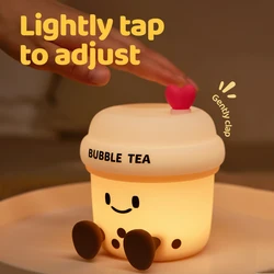 Bubble Tea LED Night Light - Rechargeable Cartoon Lamp for Kids and Bedroom Decor (Milk Tea Night Light)