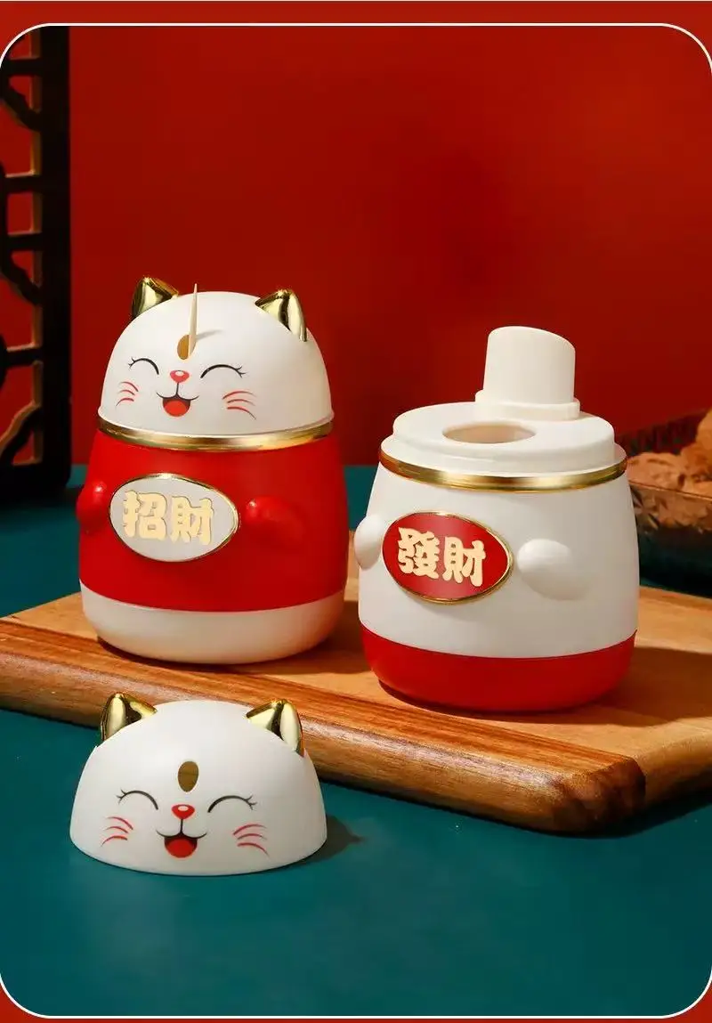 Cute Cat Shape Toothpick Box Dispenser Pop-up Automatic Creative Pressing Type Spring Festival Gift Home Toothpick Storage Box