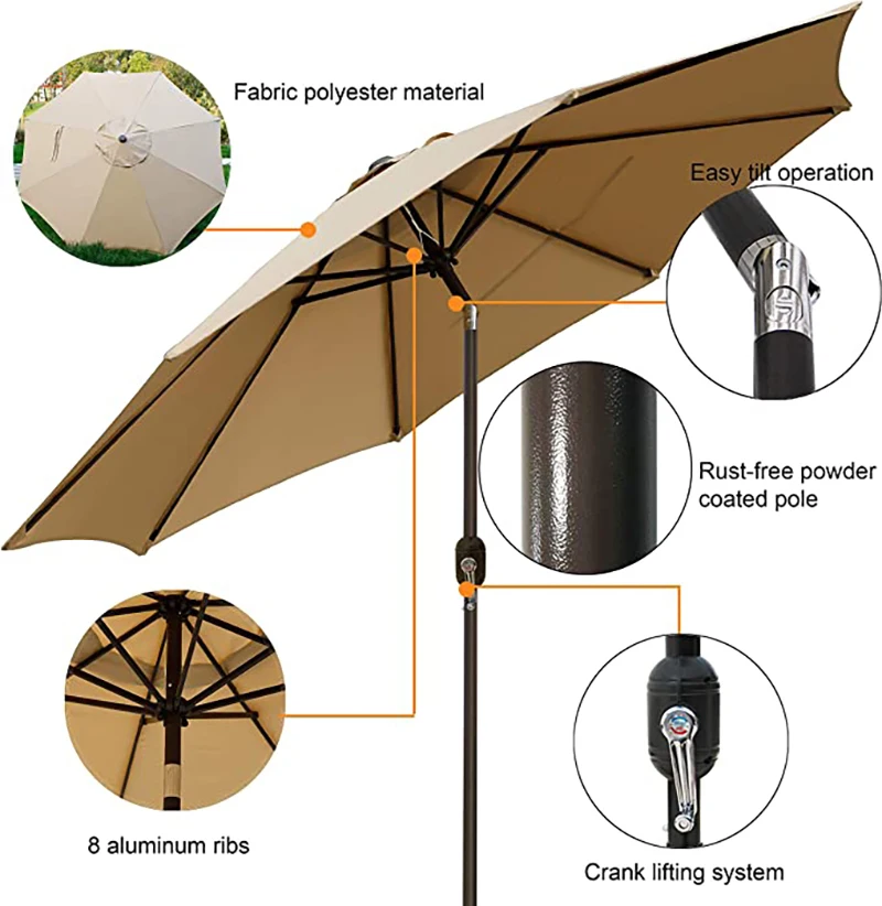 Sunshade Cloth Rib Polyester Sunshade Cloth Outdoor Patio Umbrella Surface Replacement Cloth Rainproof Sunshade