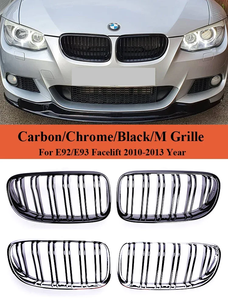 Front Bumper Kidney Dual Slat Golss Black Grill Racing Chrome Grille Cover For BMW 3 Series E92 E93 2010-2013 325i 328i 330i