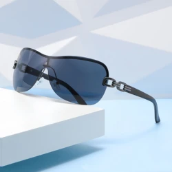 Vintage Unisex Oversized Wrap - Around Sunglasses (Black)