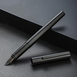 Premium Stainless Steel Extra Fine Nib Fountain Pen - Ultra Black Finish for Business and Calligraphy (Black)
