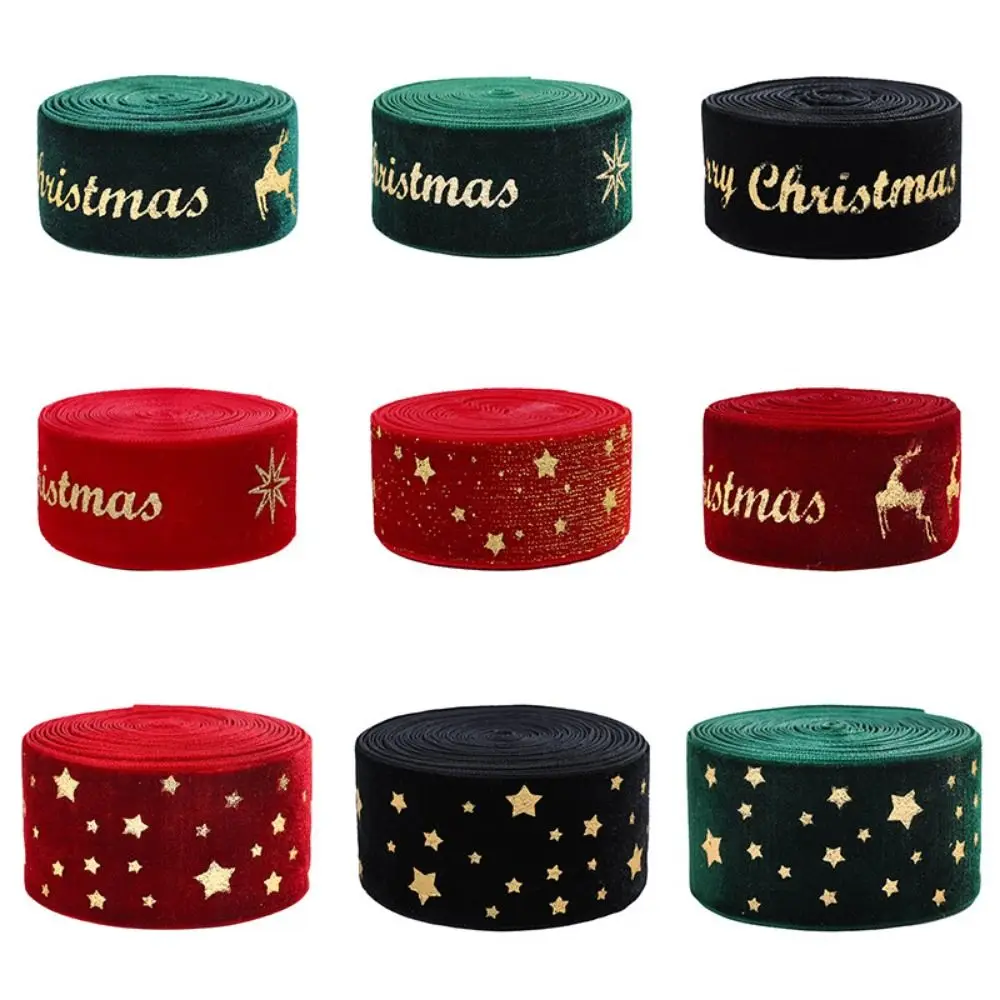 2.5CM Width Wired Velvet Ribbon 2M Length High-Quality Gold Foil Print Ribbon Decorative Mulyi-purpose