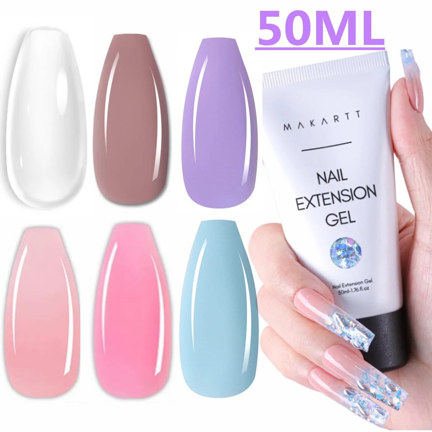 

Makartt Poly Nail Gel - Clear Pink Blue 50ML Gel Builder Nail Strengthener 3D Diy Hard Gel Manicures Trendy Nail Art Accessories