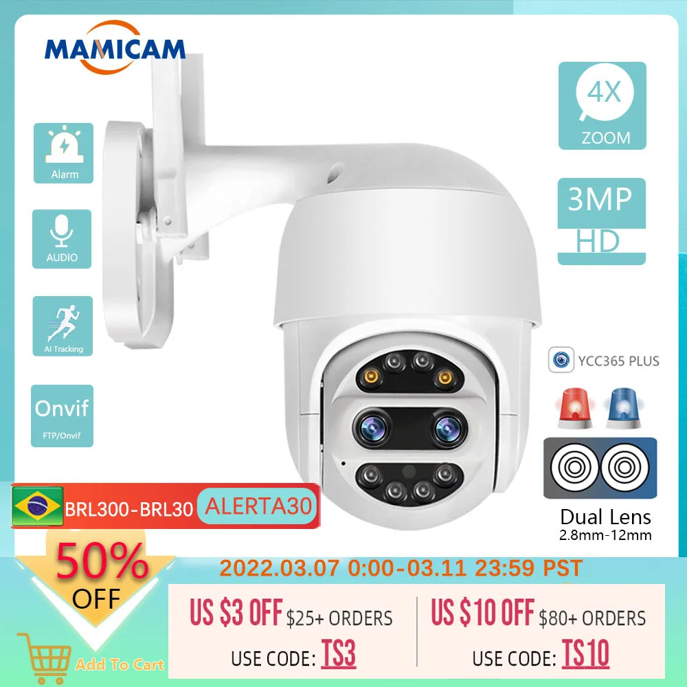 2K Full HD IP WIFI Camera Video Surveillance Outdoor Security Protetion CCTV Dual Lens 2.8mm-12mm Onvif 4X ZOOM PTZ AI Tracking