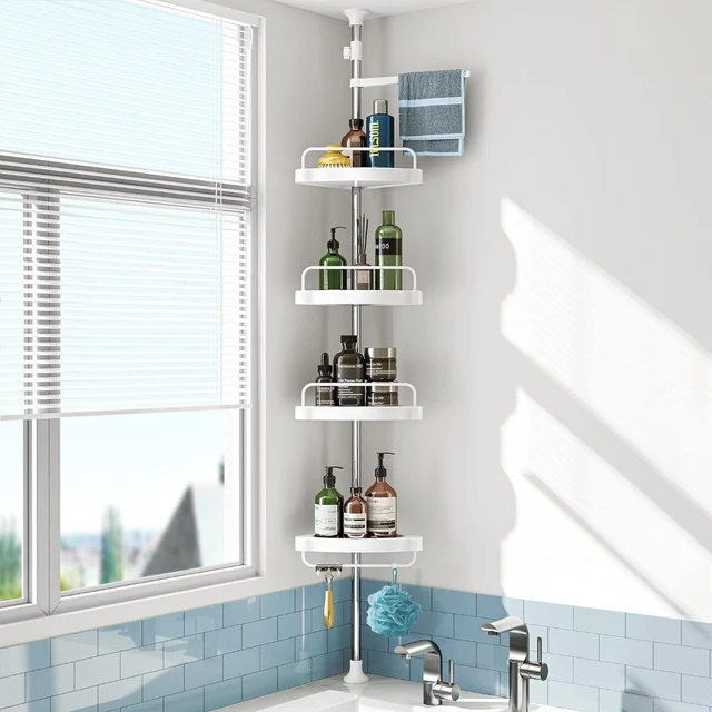 Corner Shower Caddy Tension Pole: Rust Proof 4Tier Shampoo Storage Organizer  for Inside Shower - Telescoping Rod Shower - AliExpress