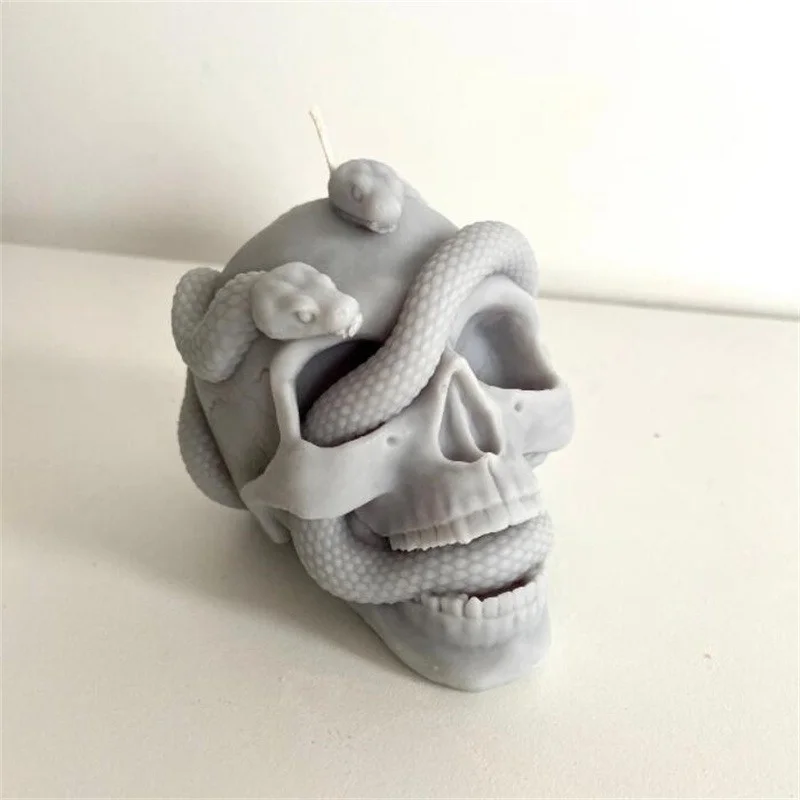 Skull Snake Head Silicone Mold DIY Epoxy Resin Double Snake Halloween Haunted Horror House Desk Decor Candle Mold silicone mold