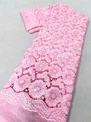 5Yards 2024 High Quality African Lace Fabric 100%cotton Swiss Voile Lace With Beads Nigerian Tulle Sequined Popular Dubai Style
