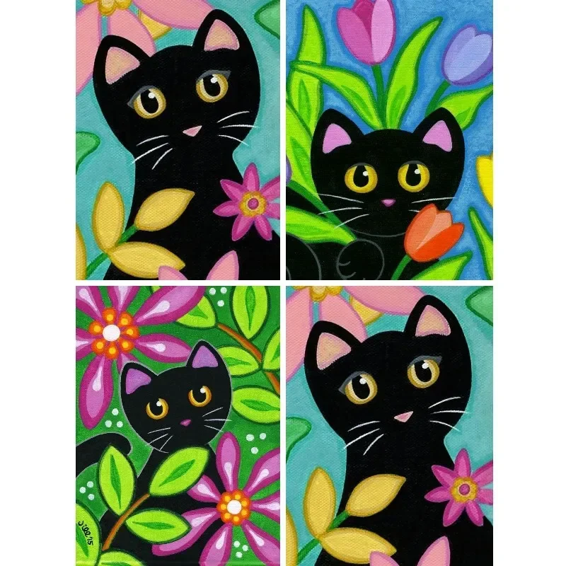 

Набор для алмазной живописи 5D, Искусственная черная котенка и цветы, вышивка «сделай сам», домашний декор, мозаика, подарки