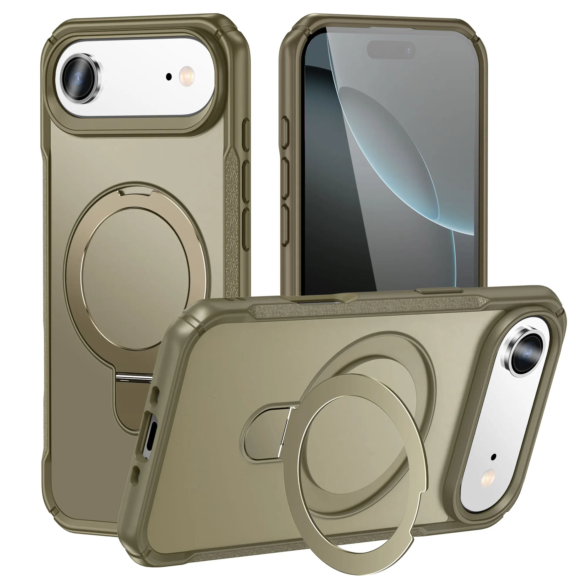 Matte Magnetic Phone Case with Ring Stand and Lens Protector