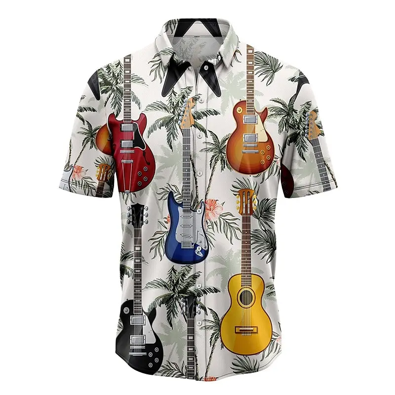 

Men's shirt Hawaiian shirt coconut pattern printed guitar street casual short sleeved button printed clothing fashion