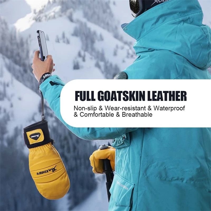 Ski Gloves Snowboard Mittens Men Women Winter Thermal Snow Gloves Leather Waterproof Anti Wear for Skiing Snowmobile Motorcycle 5