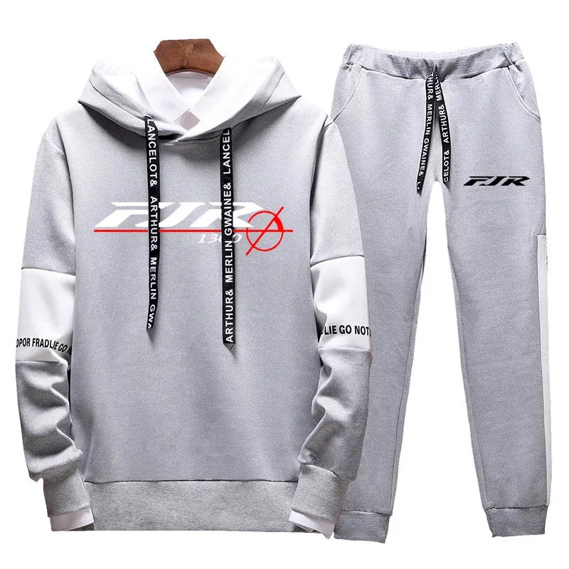 

2024 Spring Autumn FJR 1300 MOTORCYCLE Logo Printed Tracksuit Leisure Fashion Hooded Hoodies+Sweatpants Solid Color Frenulum Set