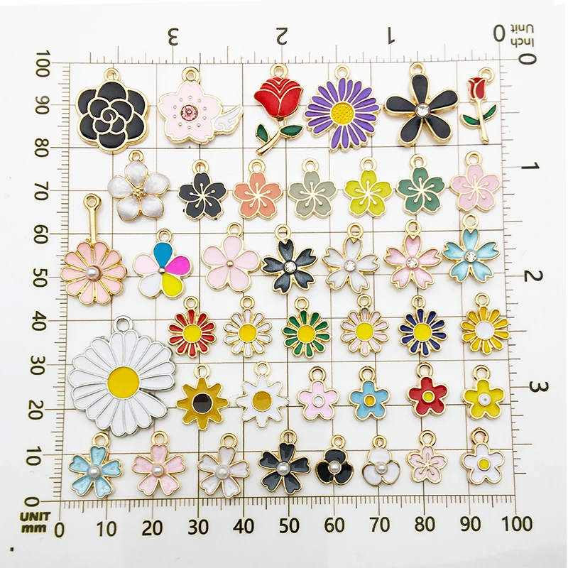 믹스 60 Pcs 도매 에나멜 꽃의 매력 로즈 사카루 데이지 펜던트 목걸이 팔찌 귀걸이 DIY 쥬얼리 결과 만들기