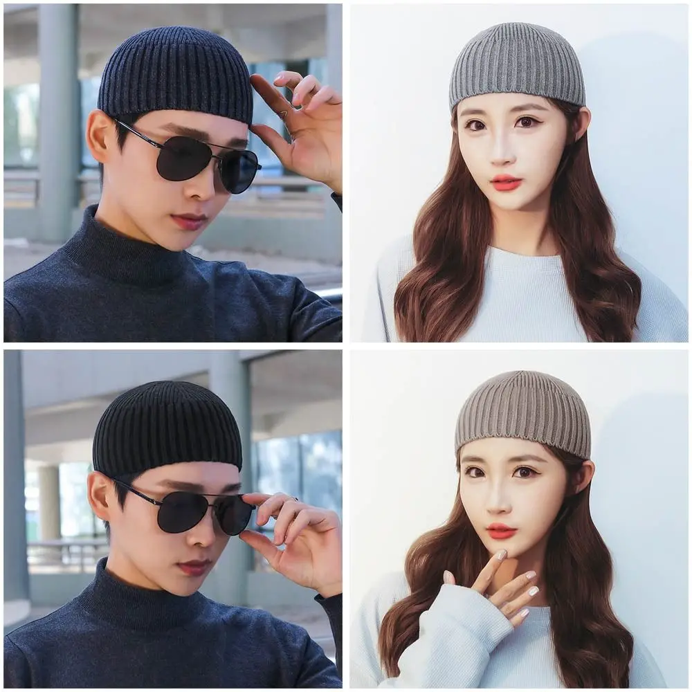 Street Solid Color Knitted Cap Brimless Elastic Melon Beanie Cap Keep Warm Bonnet Beanies for Boy Girls