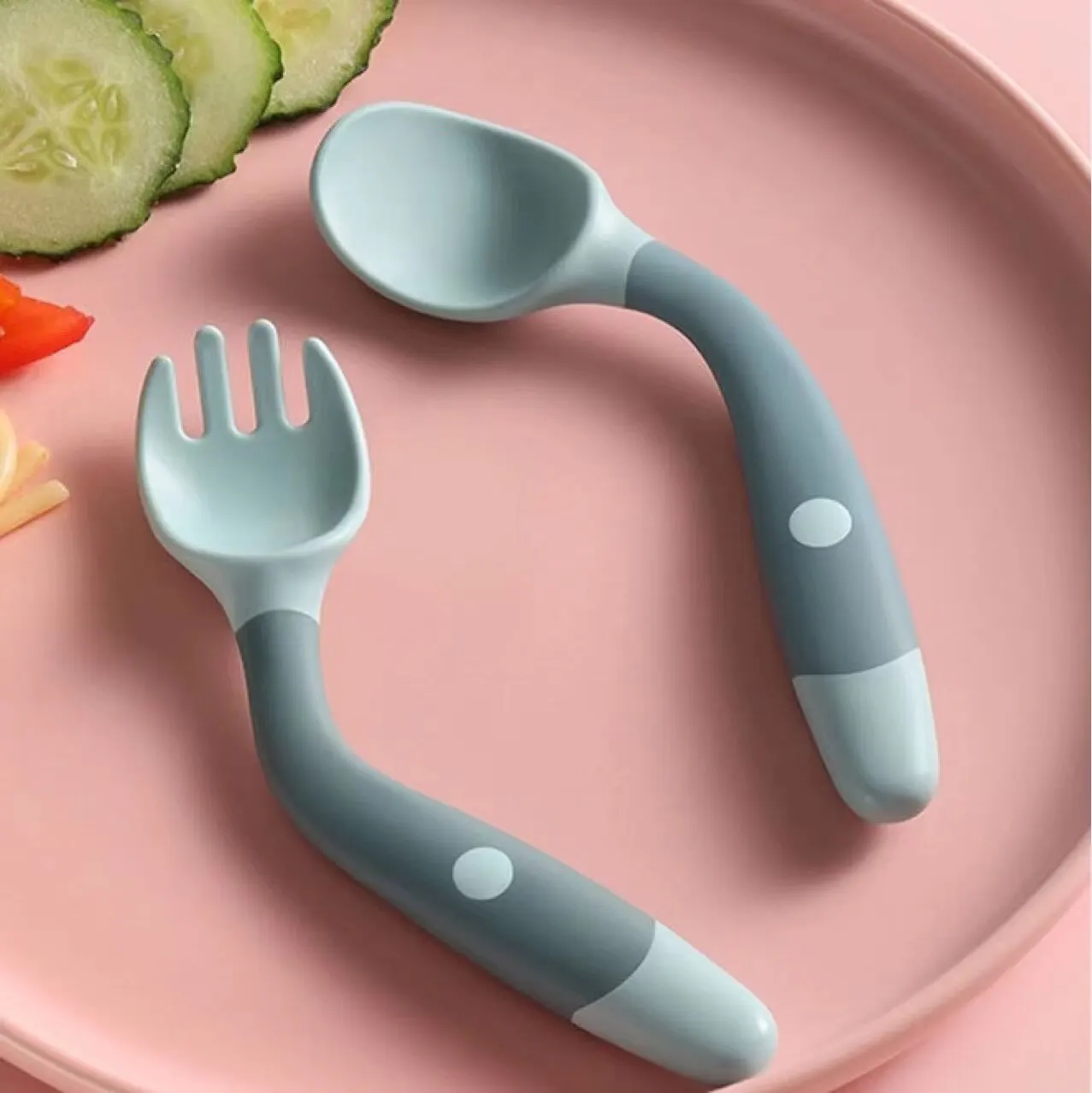 Couple Silicone Spoon Fork for Baby Utensils Set Auxiliary Food Toddler Learn To Eat Training Bendable Soft Fork Infant Tablewar