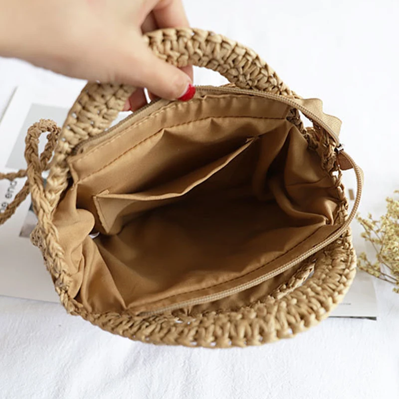Round Straw Crossbody Bag Handmade Woven Small Shoulder Bag For Women Summer Beach Circle Bohemia Travel Handbag and Purse