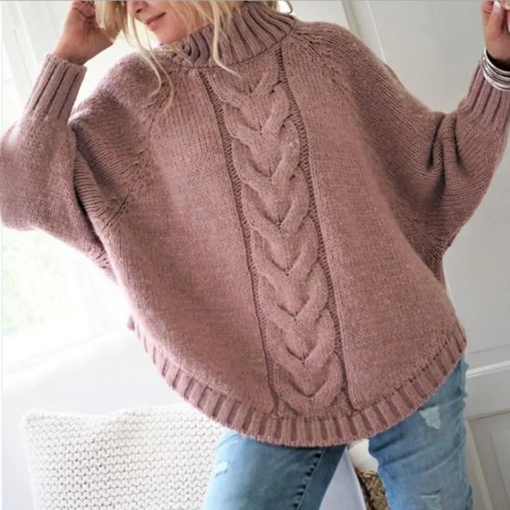 

Warm Cozy Sweater Cozy Turtleneck Sweater for Women Thick Knit Pullover with Neck Protection Dolman Sleeves Warm for Resistance