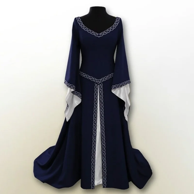 

6Color Traditional Retro Dresses Mid Modern Long Women Medieval Costumes for European Party Gothic Chic Point Harajuku vestidos