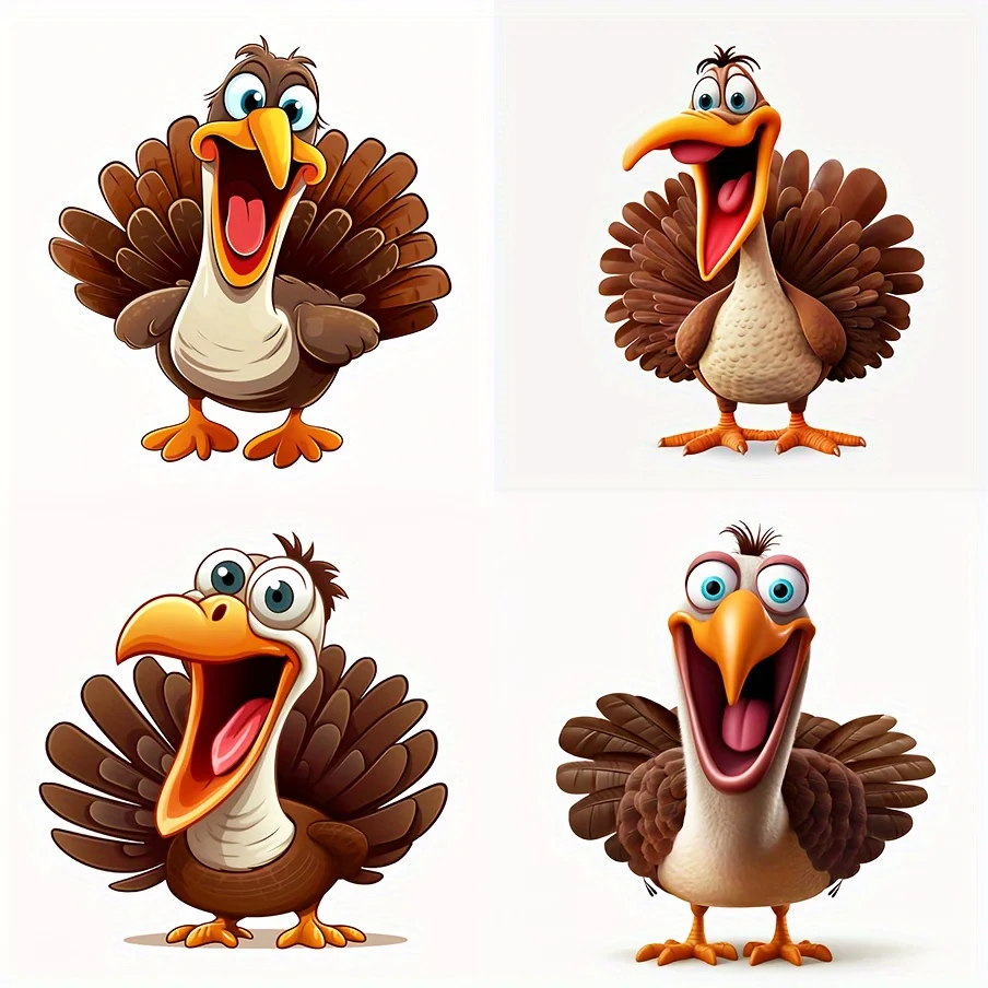 

Car Sticker 4 In 1,toon Turkey Pattern Decals Creative Decalss, Fun Decals,s Masking Marks 1
