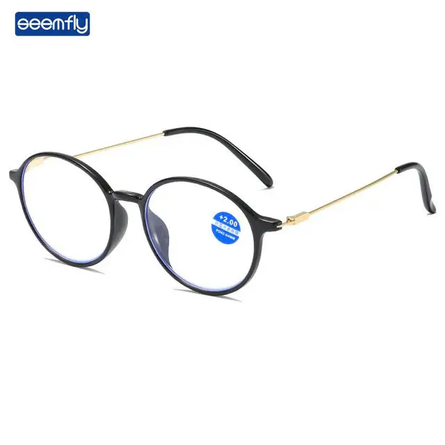 

Seemfly Round Frame Reading Glasses Anti-blue Light Glassware Clear Presbyopia Eyeglasses Metal Temples With Degree 0+1+1.5to +4