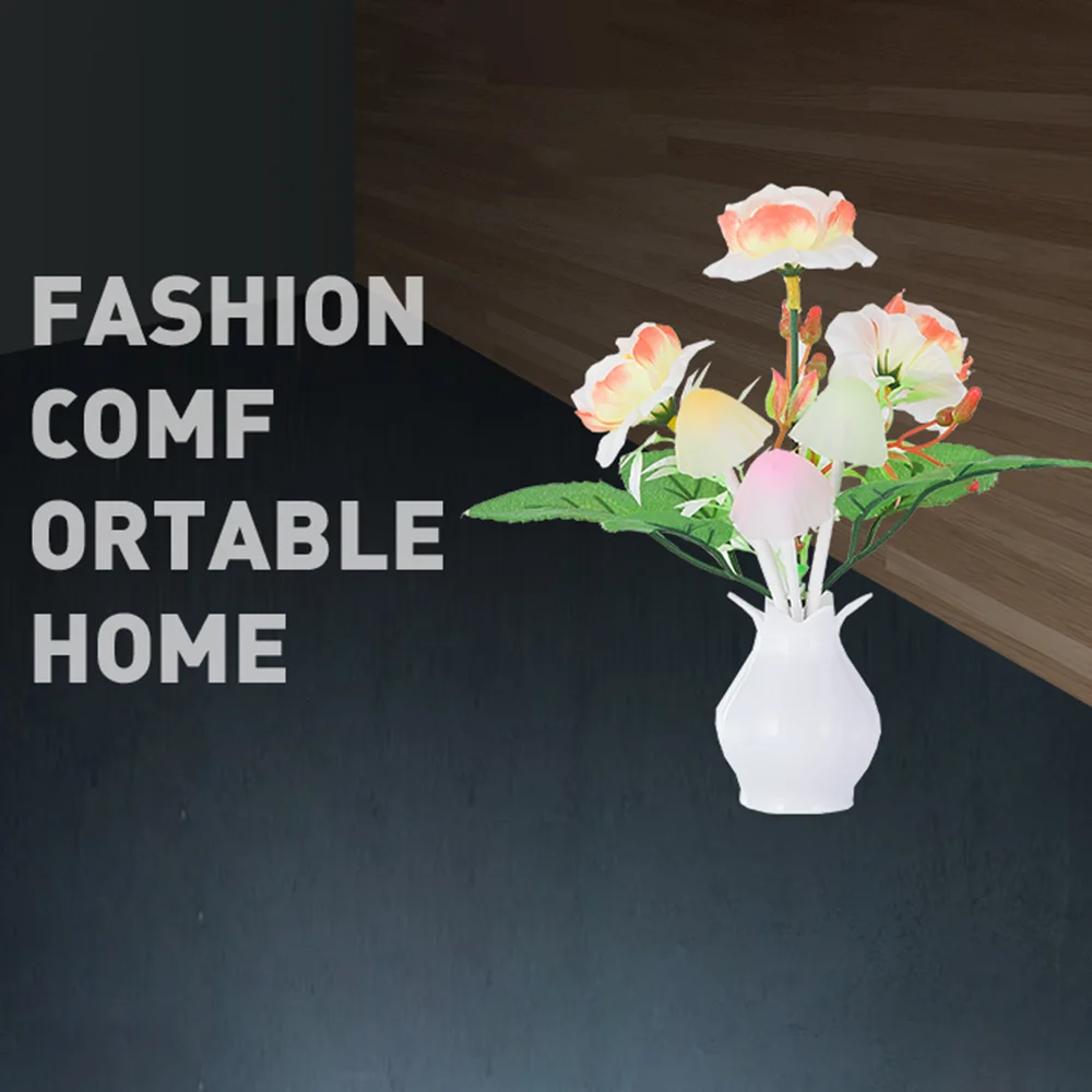 LED Night Light Sensor Plug-in Auto Switch Rose Flower Luminous Vase Night Light Wall Bedroom Living Room 1Pc