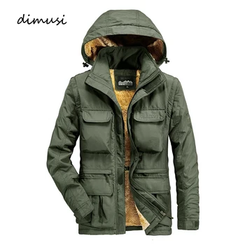DIMUSI 남성용 겨울 봄버 파일럿 재킷, 캐쥬얼 남성 플리스 따뜻한 후드 코트, 남성 바람막이 멀티 포켓 재킷 의류