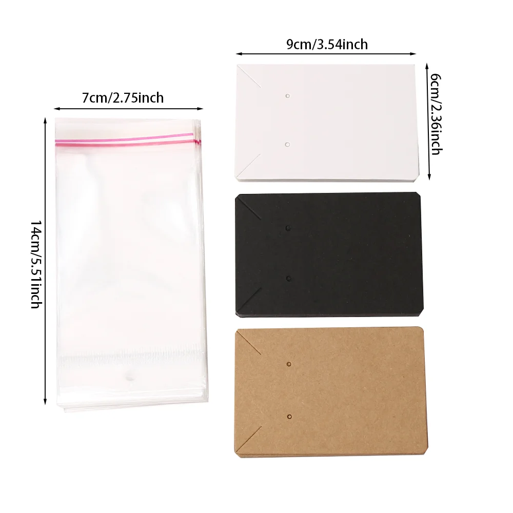 50/100pcs Earring Holder Cards and Clear Self-Sealing Bags Set Paper Display Cards for Necklaces Stud Earrings Jewelry Packaging