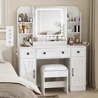 Vanity Desk with Mirror and Lights & Drawers Charging Station & Human Motion Sensing Makeup Vanity Table 1