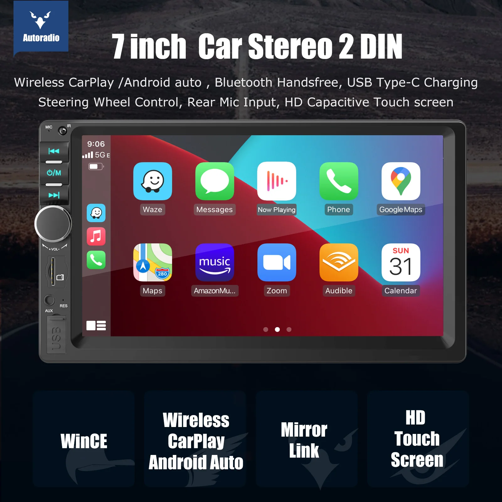 Автомобильная Мультимедийная система ESSGOO, универсальная Проводная система Carplay, 7 дюймов, с Windows CE (art.: 3920c63582abb) - 3920c63582abb