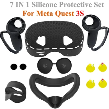 Nuovo Per Meta Quest 3S Copertura Morbida In Silicone 7 in 1 Set Copriobiettivo Pellicola Protettiva Controller Grip/Face Case Oculus VR Accessori