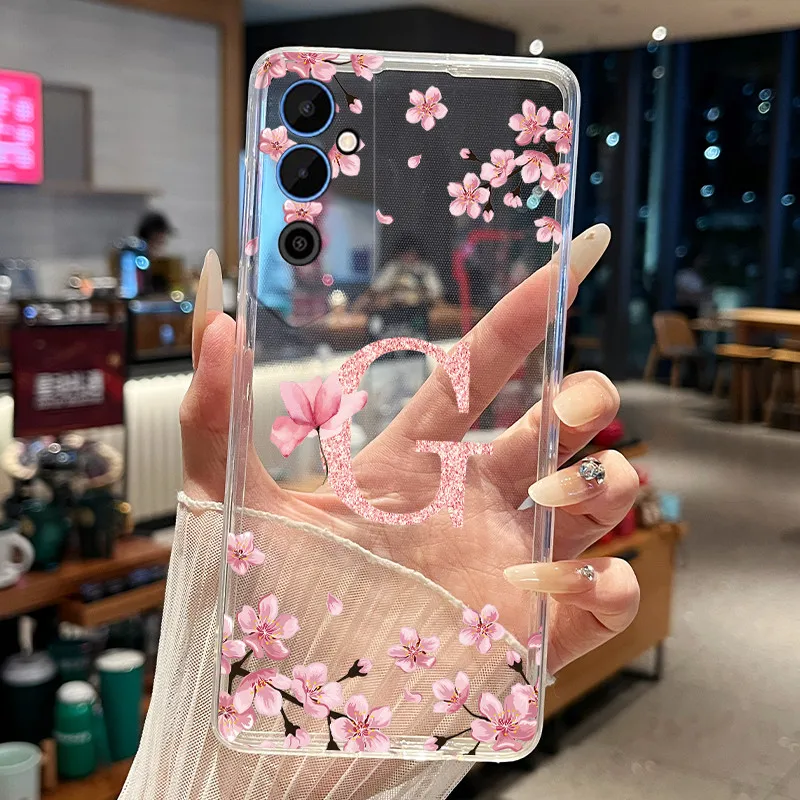 Floral Letter Transparent Slim Silicone Phone Case