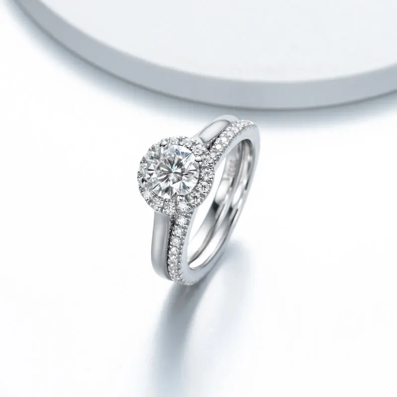 DEZO All Moissanite Engagement Rings Set For Her Total 1.42ct Solid 925 Silver Round Cut VVS D Color GRA Certificate 3