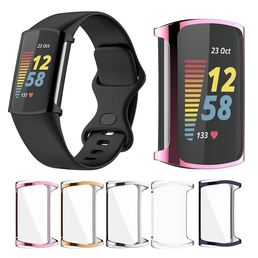 Full Screen Protector for Fitbit Charge 5 6 Electroplated TPU Protective Case Shell Cover