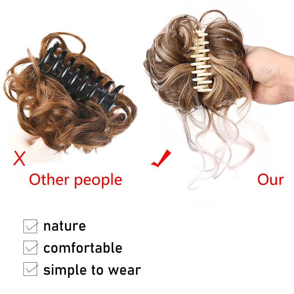 Girls Claw Clip-on Hair Chignons Hairpiece Curly Heat Resistant Womens Bun Wigs