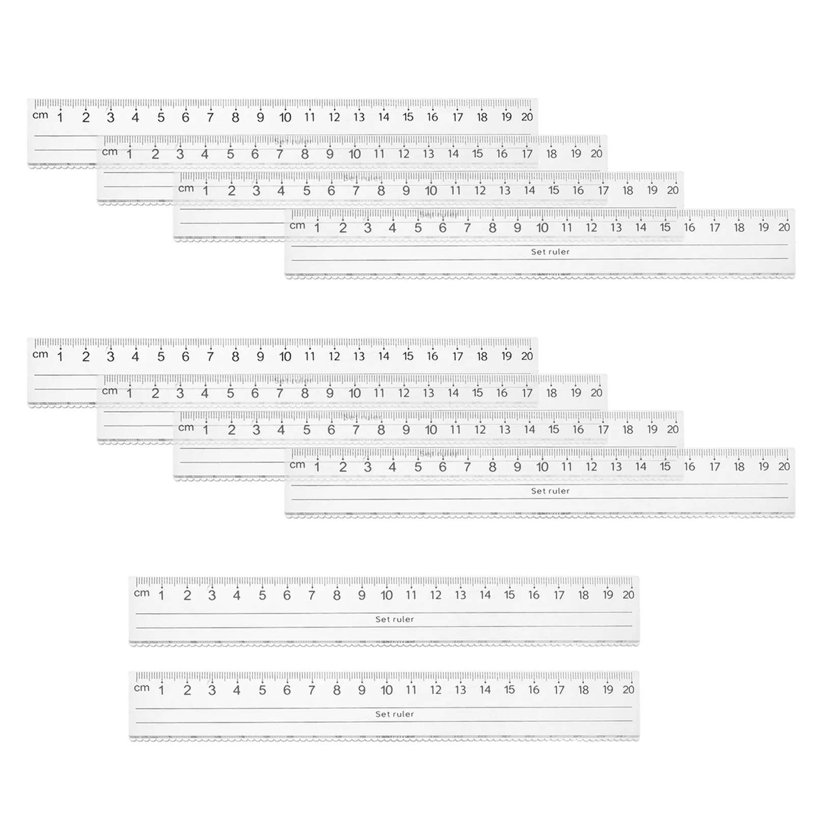 10Pcs 투명 플라스틱 직선 자, 큰 글꼴 센티미터 측정 도구, 수학용 물결 모양 가장자리가 있는 투명 자