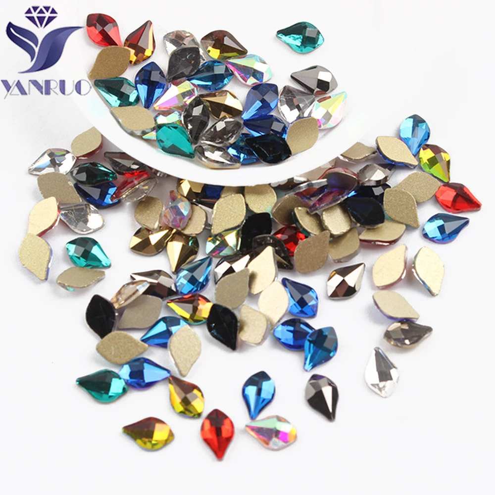 

YanRuo 100pcs 4x8mm Flame Crystal Glass Rhinestones Jewelry Flat Bottom Shaped Glitter Design Accessories Nail Art Decorations