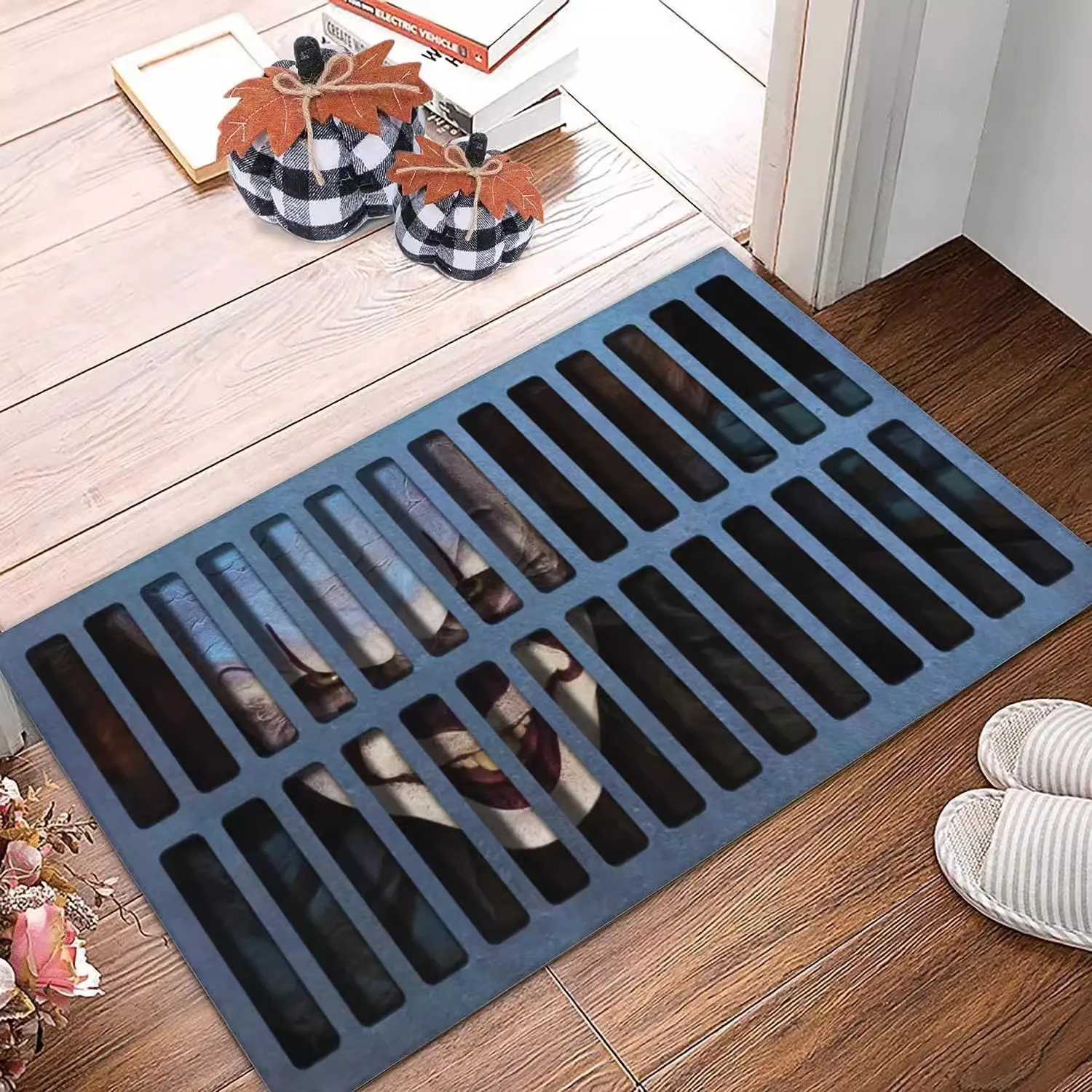 VIKAMA 3D Visual Vertigo Carpet Floor Mat Halloween Clown Non-Slip Easy Care Door Mat Foot Manhole Cover Scary Grimace floor mat